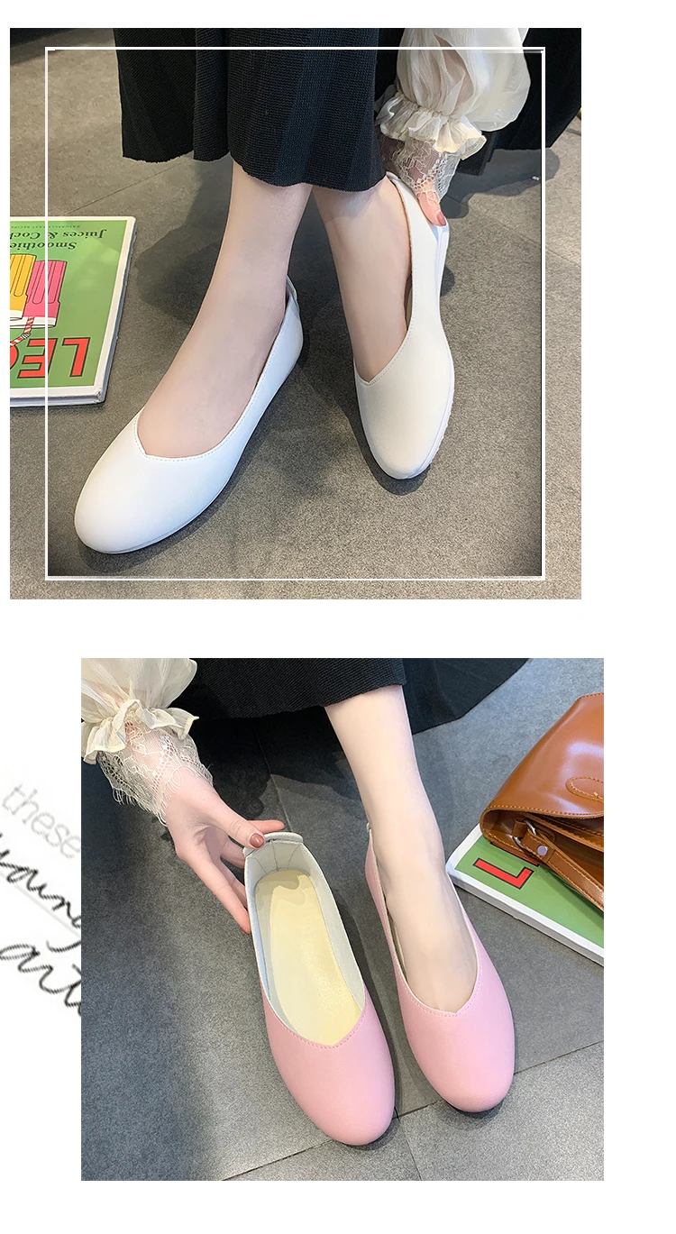 Single shoes female autumn flat bottom wild round head Korean version shallow mouth a pedal work shoes