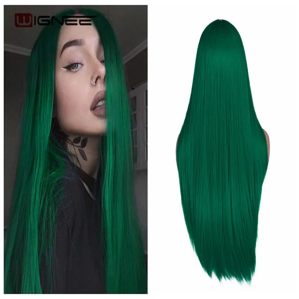 Drak Green Wignee, длинные прямые волосы, средняя часть, синтетический парик для женщин, Омбре, пепельный блонд/розовый/красный/коричневый/синий, натуральные волосы, женский парик - Цвет: Drak Green