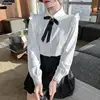 2021 Spring Women Long Sleeve Office Lady Work Business Formal Basic White Shirts Single Breasted Button Bow Tie Tops And Blouse 1