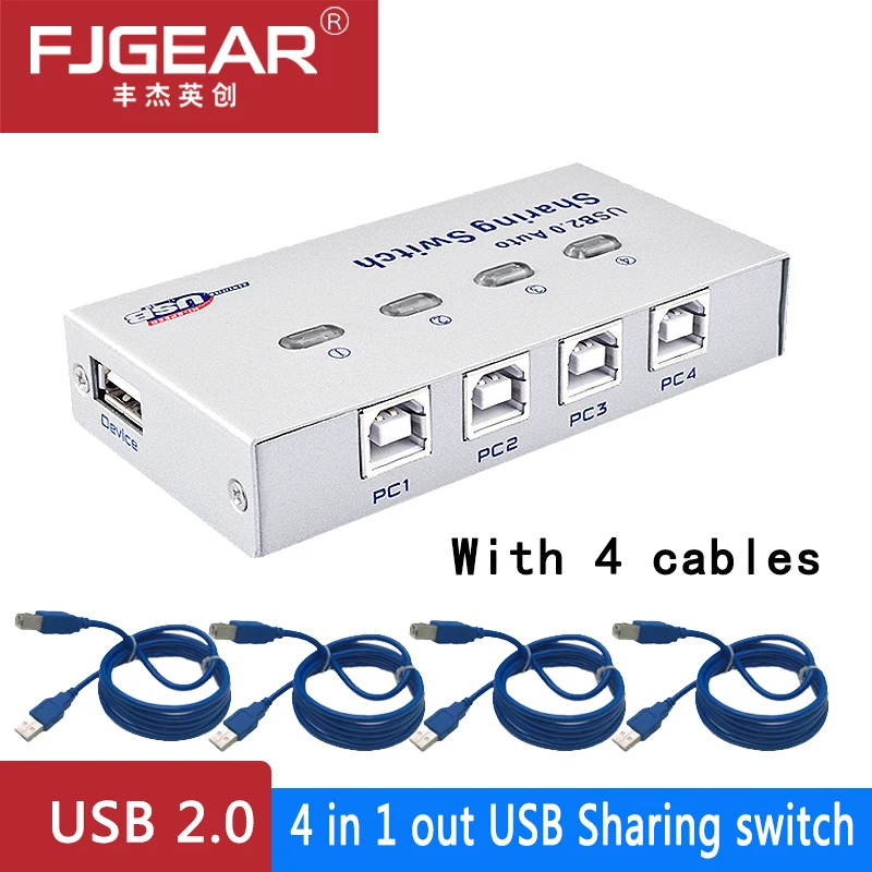 

4 Port USB Sharing Switch auto USB Switcher Adapter Box 4 computers share 1 USB device printer