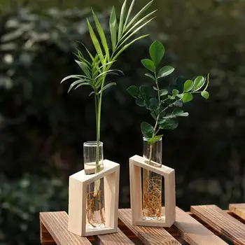 

Clear Glass Test Tube Vase Hydroponic Plant Flower Pot Wood Stand Desktop Decor Plant Flower Pot Wood Stand Desktop Decor Plant