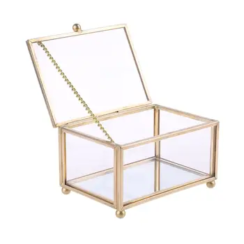 

Rustic Wedding Ring Box Geometric Transparent Glass Jewelry Display Storage Hold K4UA