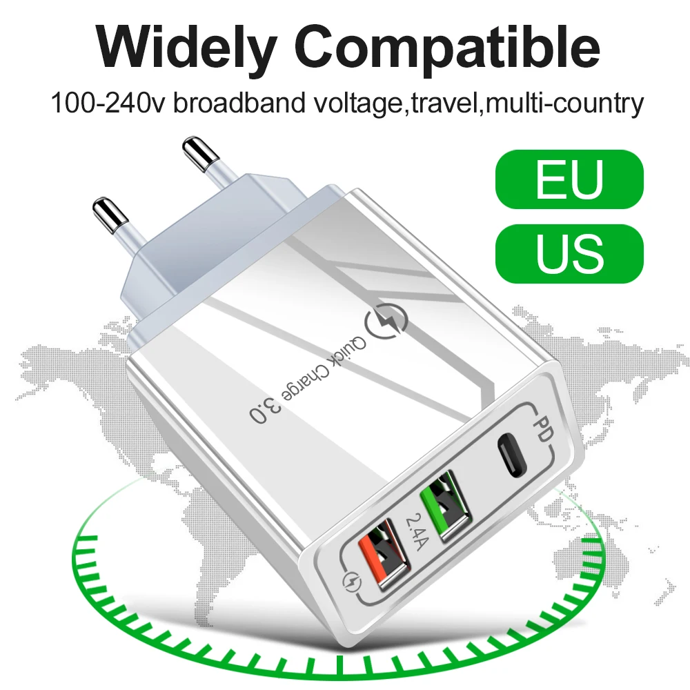 Зарядное устройство USB PD Type C быстрая зарядка 3 0 QC для путешествий Внешнее