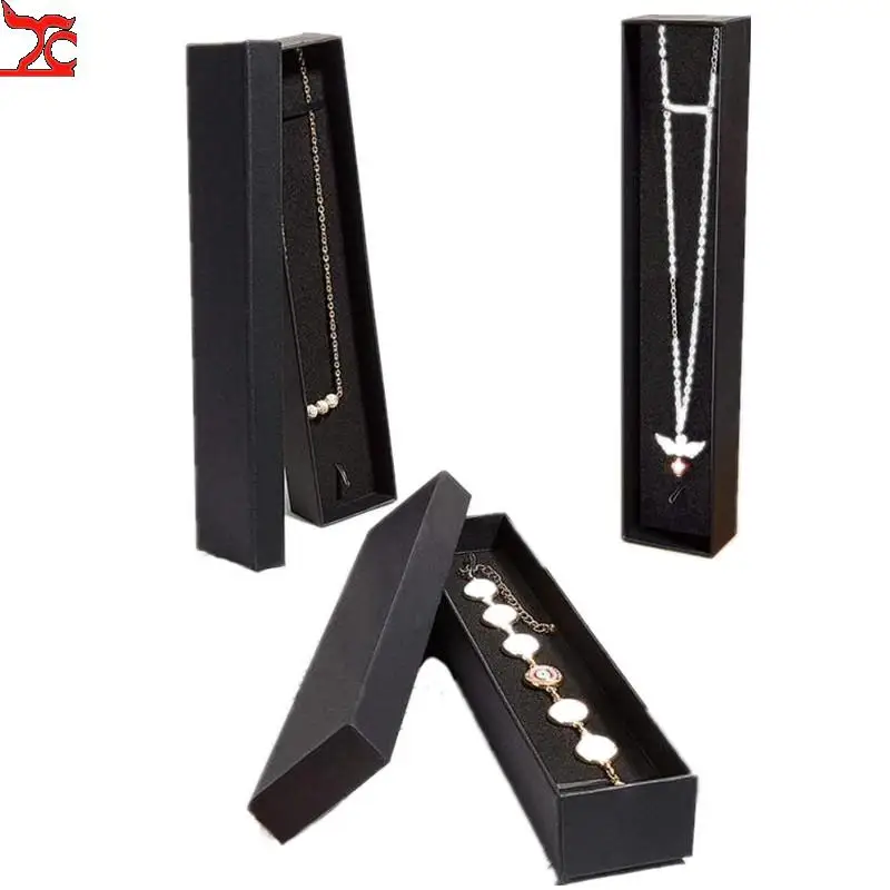 

Long Shape Paper Boxes Jewelry Storage Case Gift Box for Jade Chain Bracelet Pendant Cardboard Holder with Sponge Colorful 12Pcs