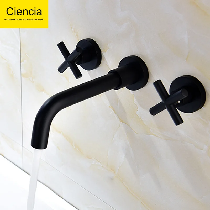 

Copper Double Handle Black And White with Pattern Wall-in Basin Faucet Concealed Hot And Cold Faucet Bathroom Toilet Lavatory Bi