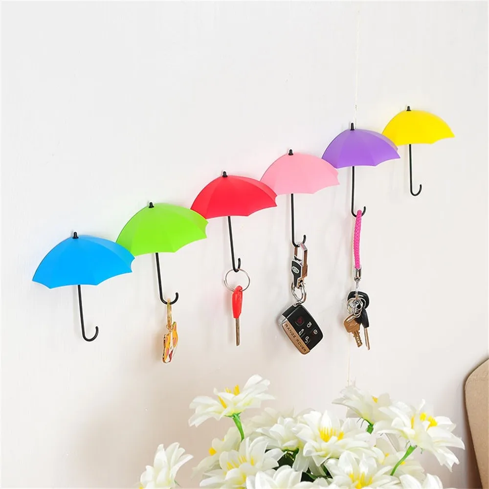 

6Pcs Colorful Umbrella Wall Hook Key Hair Pin Holder Organizer Decorative Home Improvement Useful Tools Drop Shipping #R5