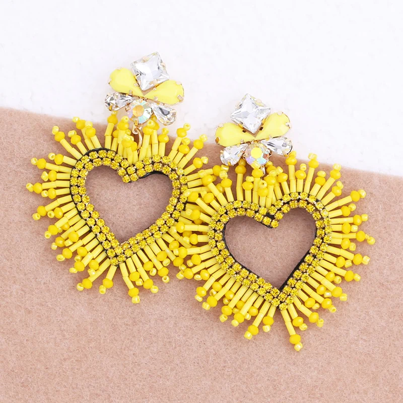 Boho drop earrings for women statement women earrings Yellow Za Drop Earrings Jewelry Earrings Classy Lady Big Brand Earrings Baroque Heart Earrings Inlaid with Water Drop Color Rhinestone (11)