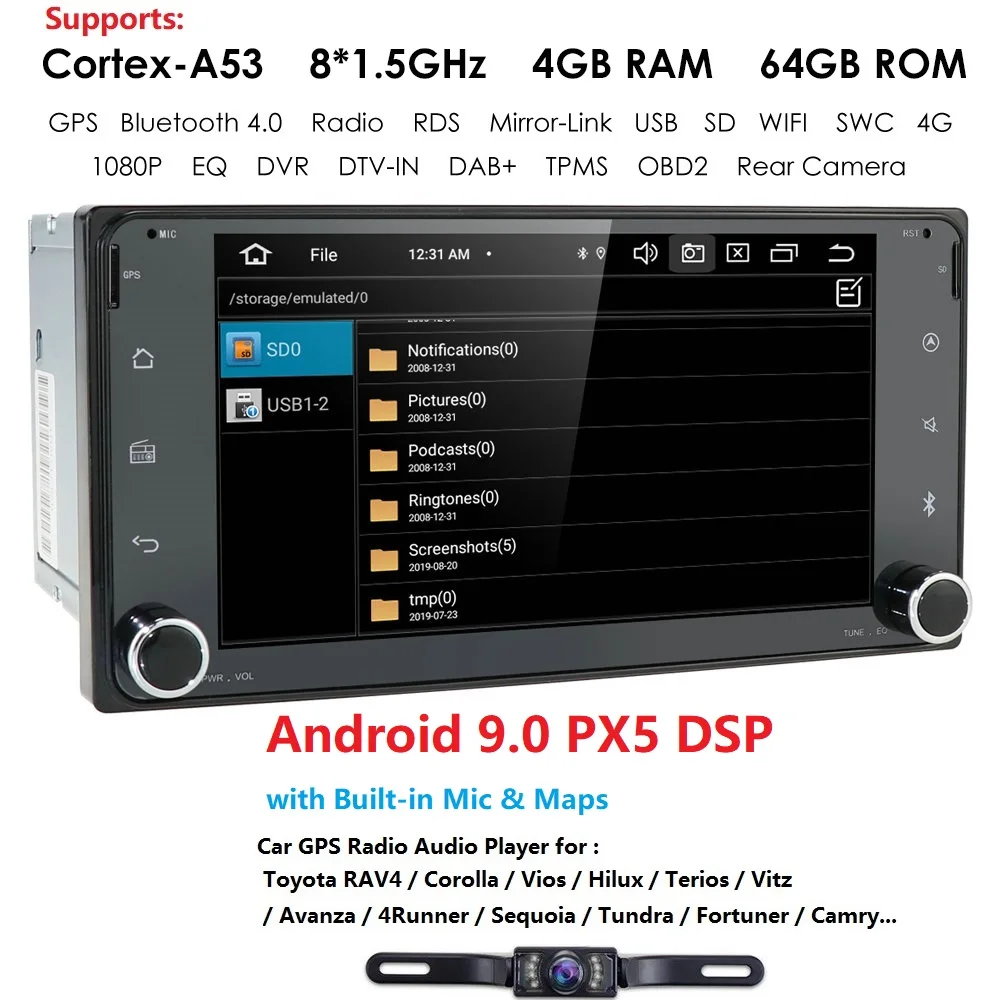 Best 7"Android9.0 Car DVD Player for Toyota Hilux Corolla Camry Prado RAV4 Octa-Core WIFI 4G RAM+64G ROM Bluetooth+Free Rear Camera 4 Best 7"Android9.0 Car DVD Player for Toyota Hilux Corolla Camry Prado RAV4 Octa-Core WIFI 4G RAM+64G ROM Bluetooth+Free Rear Camera 4