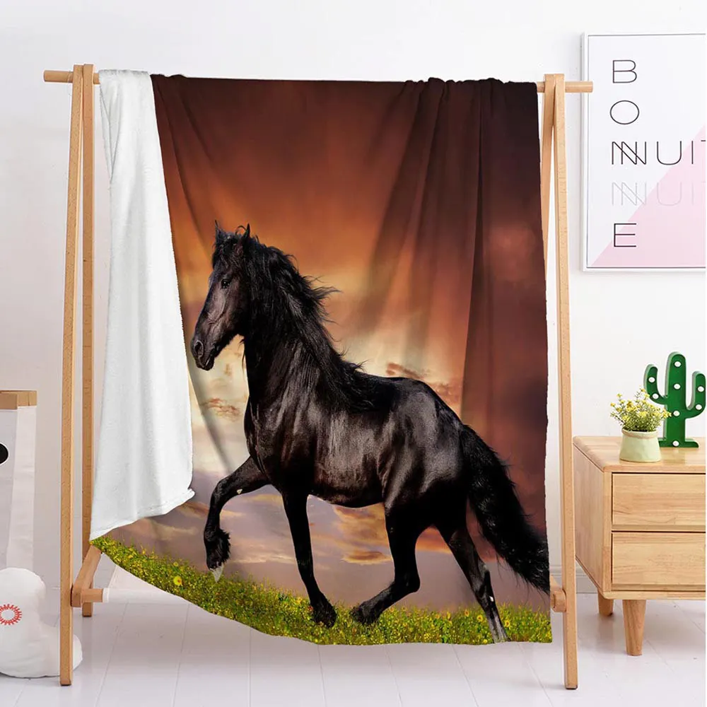 

Dark horse animal Custom blankets Large and small size throw blanket tapestry sleeping blanket soft flannel blanket bedding