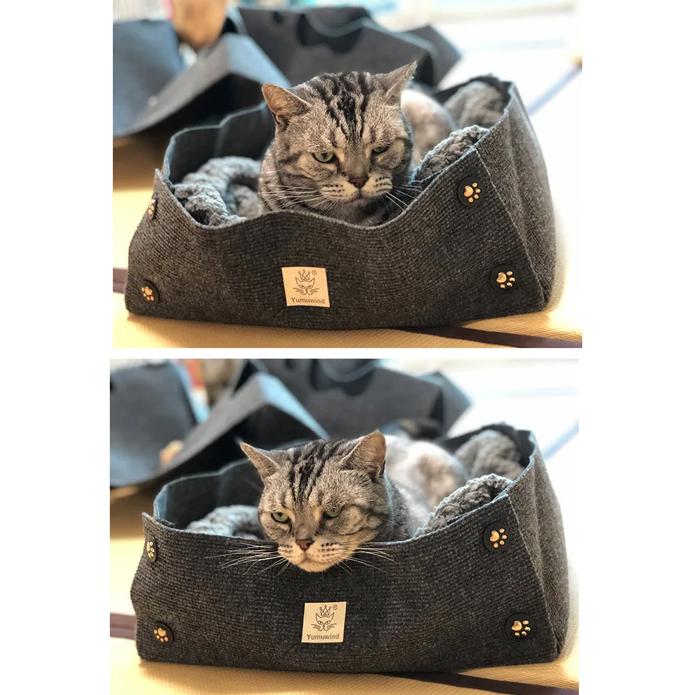 Comfortable Durable Cat Bed Nest Collapsible Cat Bed with Plush Blanket for Cats Dogs Rabbits Pets 40* 40* 15cm