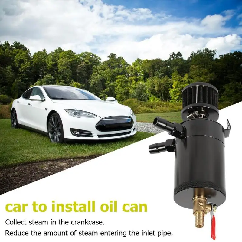 

2-Port Aluminum Alloy Oil Catch Can Tank with Breather Filter+Drain Valve