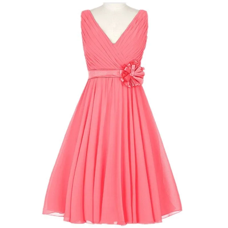 

A Line Chiffon Knee Length V Neck Pleat Off Shoulder Evening Bridesmaid Dresses Wedding Party Prom Birthday Cocktail Lace Up