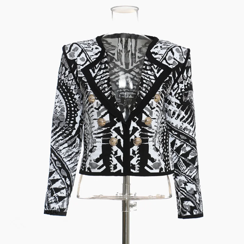 ECRURANI Streetwear Jackets For Women Print V Neck Single Breasted Exaggerate Slim Long Sleeve Colorblock Coats Female 2021 New