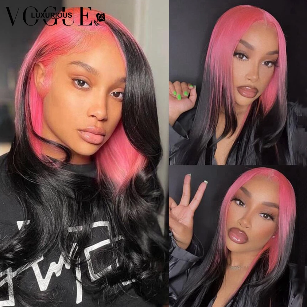 Ombre Pink Lace Front Wigs Human Hair Pink Black Human Hair Wig
