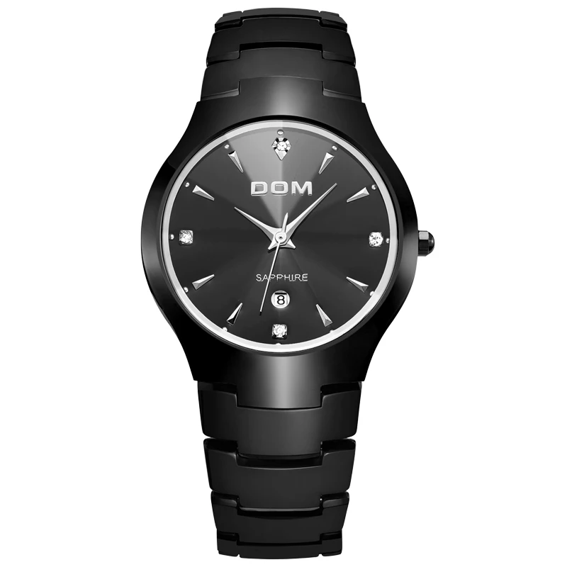W 698BK 1M DOM часы мужские из вольфрамовой стали Роскошные Лидирующий бренд наручные 30 м водонепроницаемые деловые сапфировые зеркальные кварцевые часы модные W-698-1M - Цвет: W 698BK 1M