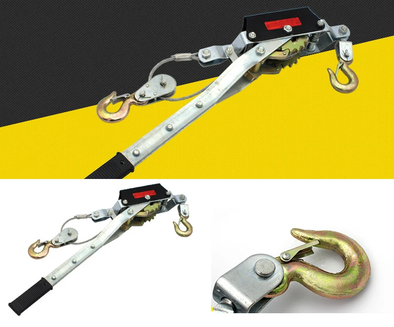 Hd57f59a60c2e45638b69dec0a7a3d3e0T 1-4 Ton Wire Rope Ratchet Hand Power Puller Tighten Tool Steel Cable Gear Winch Puller Mini Tightener Double Hook Lifting Tools Mallzona