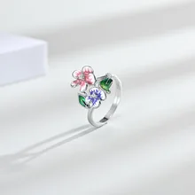925 пробы Серебряное цветочное кольцо для женщин, циркониевое обручальное кольцо, ювелирные изделия, эмаль