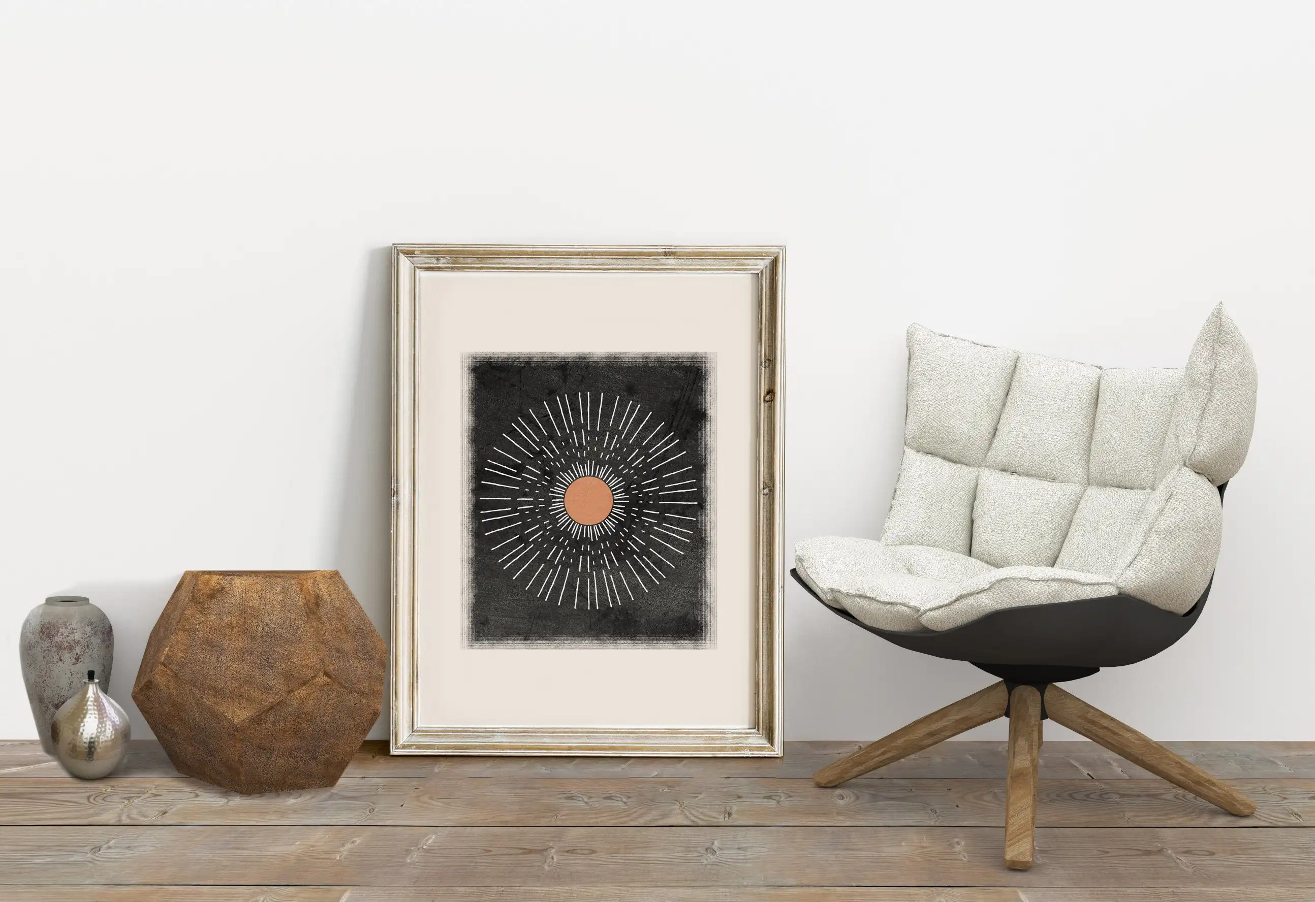 Boho Sun Print Mid Century Modern Neutral Geometric Home Decor Black Cream &amp Orange Printable Wall Art Digital download Min | Дом и сад