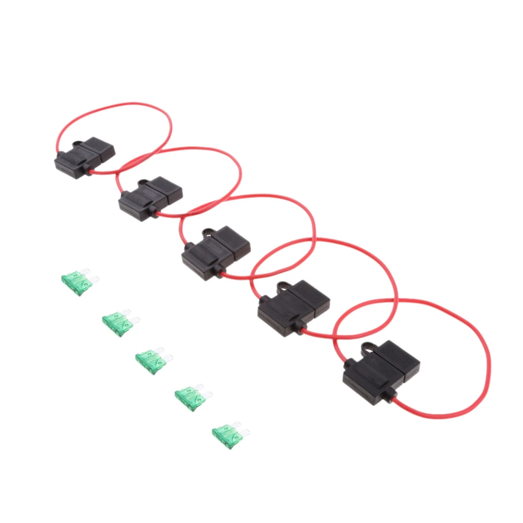 5 Set Car Truck 10 Gauge Waterproof In-line ATC Fuse Holder with 30AMP Fuses
