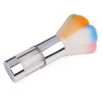

Nail Art Dust Brushes Rhinestone Metal Handle Nail Powder Cleaner Nails Polish Remover Petal Shape Rainbow Brush (Silver)
