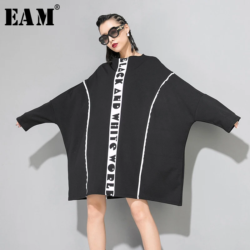 

[EAM] Loose Fit Print Oversize Sweatshirt New Round Neck Long Sleeve Women Big Size Fashion Tide Autumn Winter 2019 1B193