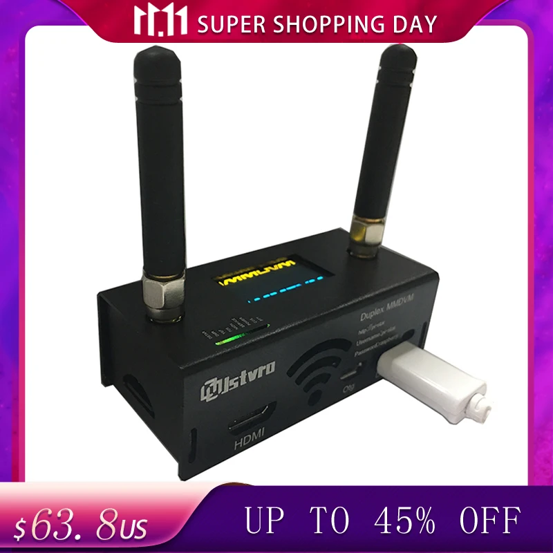 

Duplex MMDVM Hotspot UHF VHF + OLED + Antenna Case P25 DMR YSF For Raspberry Pi
