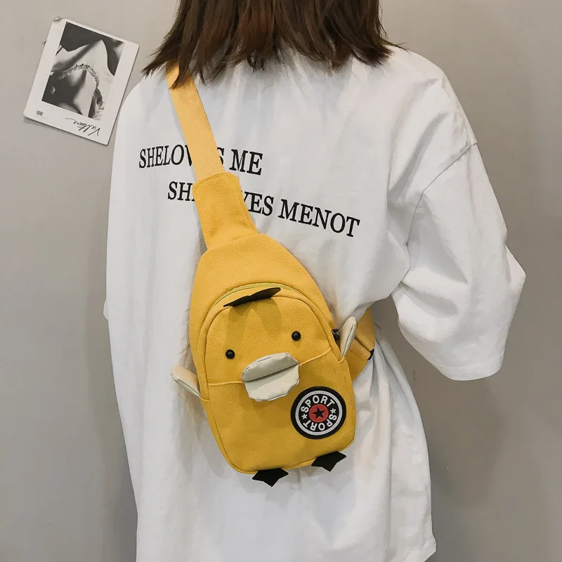 

Canvas Bag WOMEN'S Bag 2019 Trend Cute Cartoon Duck Women's Chest Pack Versitile Fashion Shoulder Cross-body INS