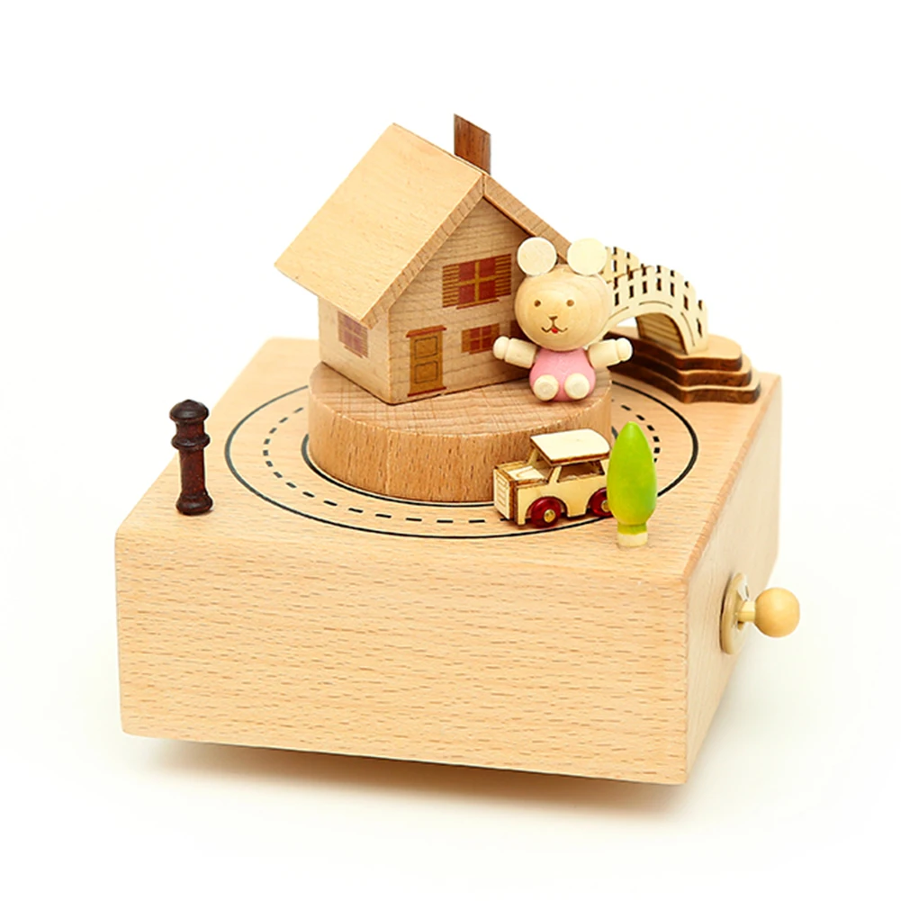 Little Bear House Ретро деревянная вращающаяся музыкальная шкатулка Рождественская тема поезд замок мечта вращающаяся музыкальная шкатулка Декор ремесла подарок на день рождения - Цвет: Little Bear House