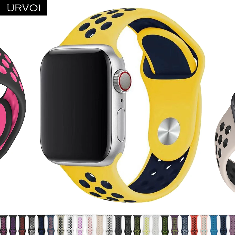 Спортивный ремешок URVOI для Apple Watch силиконовый iwatch дышащие новые цвета 38/40 42/44 мм 5 4