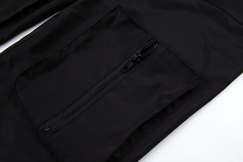 InstaHot черные женские брюки-карго с карманом уличные Беговые брюки в повседневном стиле Высокая Талия свободная женская брюки корейский стиль байкерские брюки-Капри