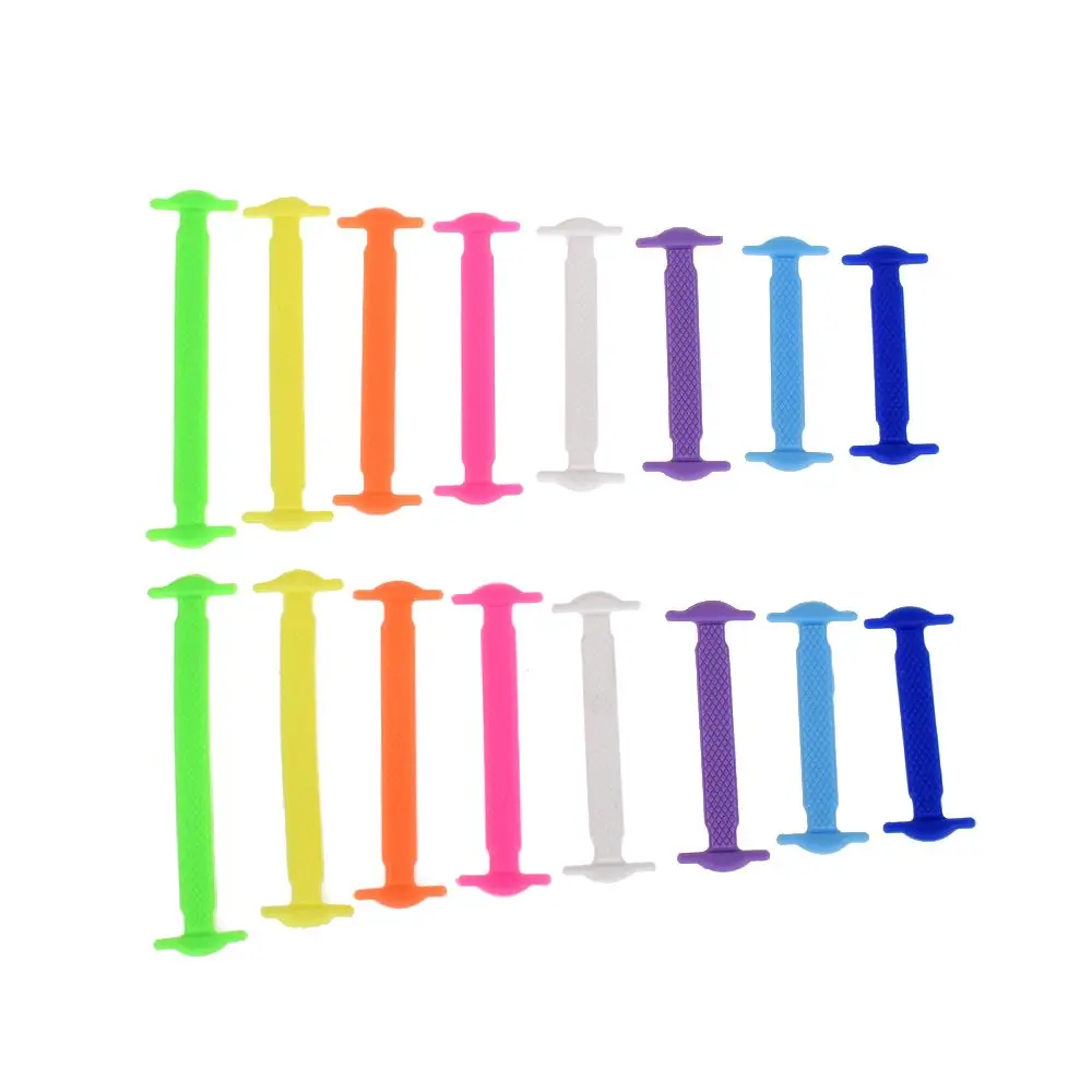 multicolor 16 шт ленивые эластичные силиконовые шнурки без галстука беговые кроссовки струны обуви шнурки горячая обувь аксессуары для мужчин и женщин - Color: multicolor
