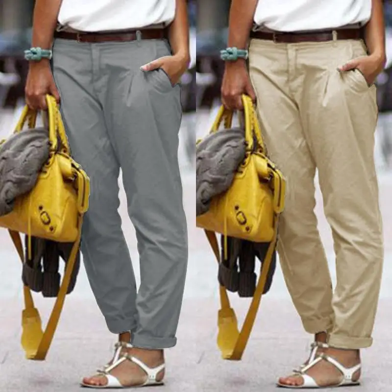 

Women's Summer Trousers ZANZEA 2019 Casual Overall Pants Vintage Button Down Front Sweatpants Female Cotton Pantalon Oversized
