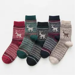Зимние женские носки из кроличьей шерсти с двойным способом Рождественский с оленями милые носки для дам 392