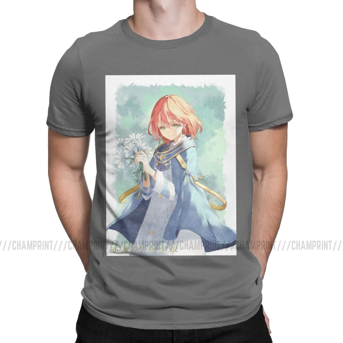 Мужские футболки Akagami No Shirayuki, дзен-принц, красные волосы, Hime Manga, аниме, хлопок, модная футболка с коротким рукавом, идея подарка, футболки - Цвет: Темно-серый