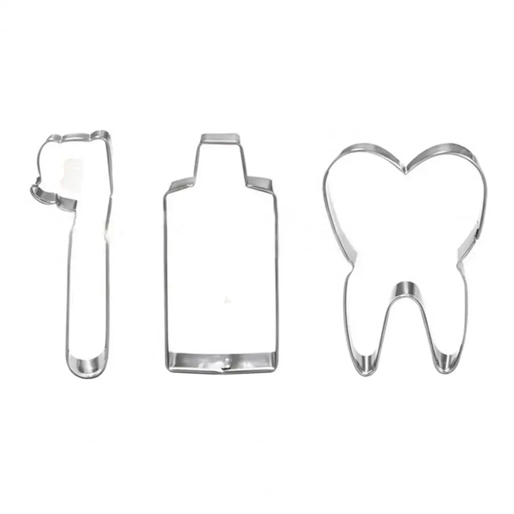 Cookie cutter Baking mold Cookie mould Cookie printing mold Baking decorating tools Cookie maker press kit Pastry cutter Cookie Mold Portable Multifunctional Rust-proof Tooth Shaped Cookie Cutter Toothpaste Teeth Shape Cake Mold making tool 3Pcs/Set