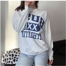 

Sudadera holgada de estilo coreano para mujer, jersey con cuello redondo y letras de longitud media, Tops informales de otoño, r
