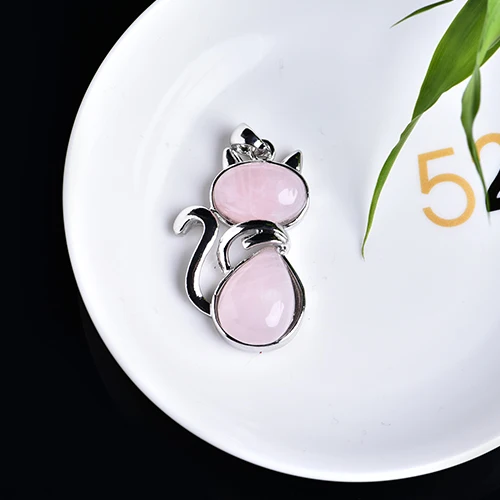 Rose quartz Ожерелье из натурального камня, подвеска для девочки, милый кот, в форме рок, розовый кварц, агат, цепочка из бисера, аура, ювелирное изделие, подарок, ювелирное изделие - Цвет: Rose quartz