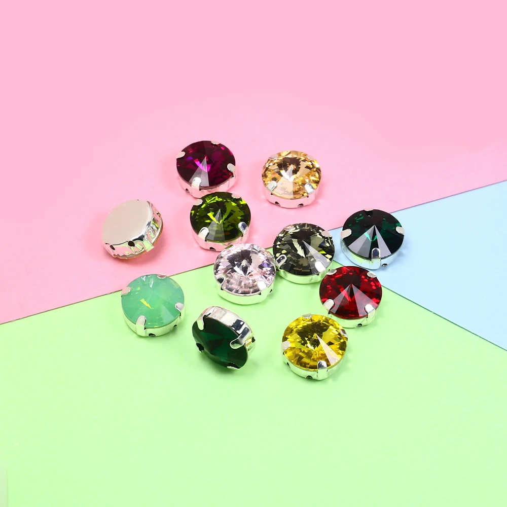 14 мм смешанные цвета Rivoli стекло пришивные стразы с серебряными когтями