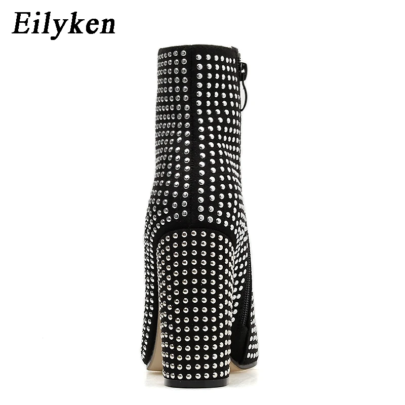 Eilyken/модные пикантные вечерние туфли с заклепками для ночного клуба; женские короткие осенне-зимние ботинки на молнии на высоком каблуке; размеры 41, 42