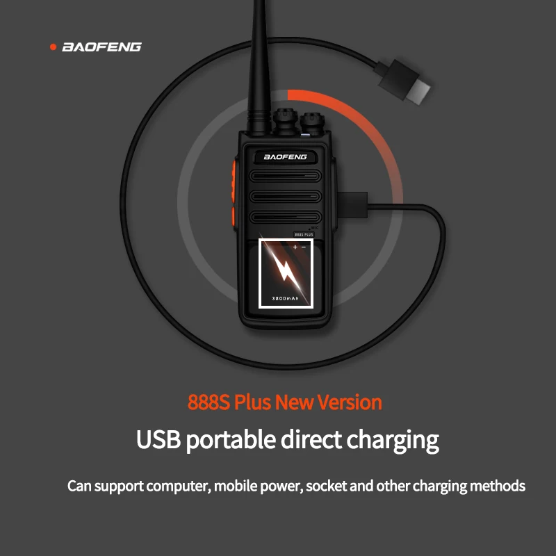 2 шт. BaoFeng BF-888S Plus Walkie Talkie с 16CH увеличенной батареей и более четким голосом большой дальности двухстороннее радио