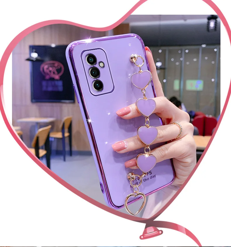 kawaii samsung cases Fashion Love Bracelet Chain Plating Silicone Case for Samsung A12 A22 A32 A42 A52 A72 A82 4G 5G Coque Soft TPU Cover kawaii samsung phone cases