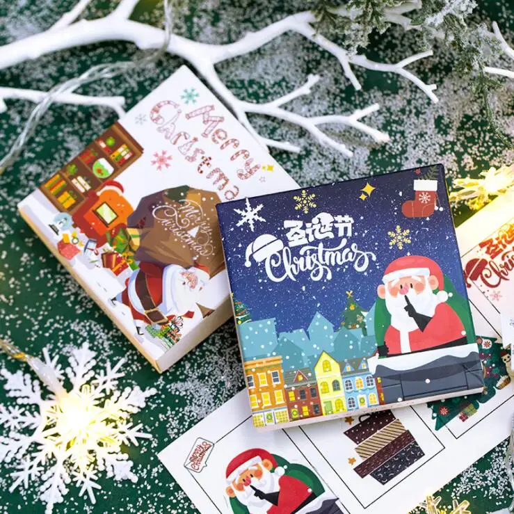 50pcs/Box Christmas Decorative Sticker Festival Santa Claus Tree Snow Paper Scrapbooking Stickers Washi Tape Stationery