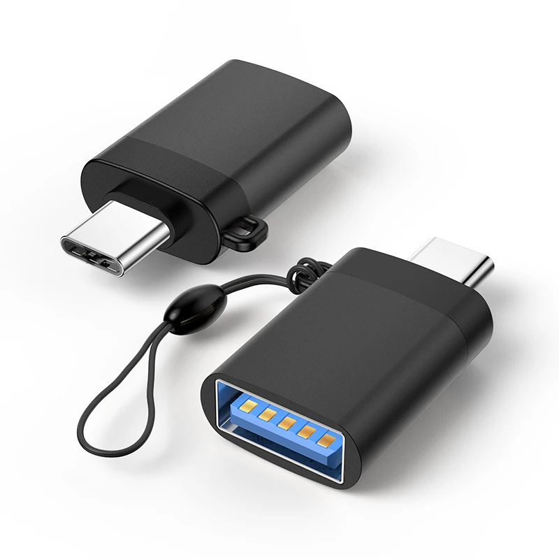 2Pcs Black 2 шт. type C-Usb адаптер Mini USB 3,0 OTG адаптер из алюминиевого сплава с ремешком для Udisk XIAOMI4C USB C порт зарядки конвертер - Цвет: 2Pcs Black