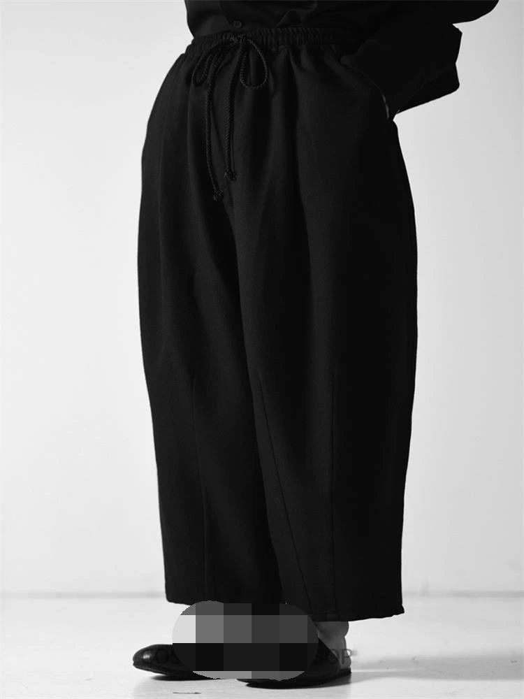 Men's Casual Pants Wide Leg Pants Culottes Spring And Autumn New Black Elastic Waist Super Loose Youth Fashion Harlan Pants