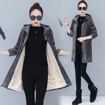 

Gold velvet Women Thick Warm Sweatshirt Winter Coat 2020 New Fashion Casual Zipper Hooded Plus velvet Sweatshirt Women Clothing