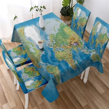 

BeddingOutlet World Map Tablecloth Waterproof Blue Party Table Cloth for Wedding Decorative Table Cover Rectangular Multi Sizes