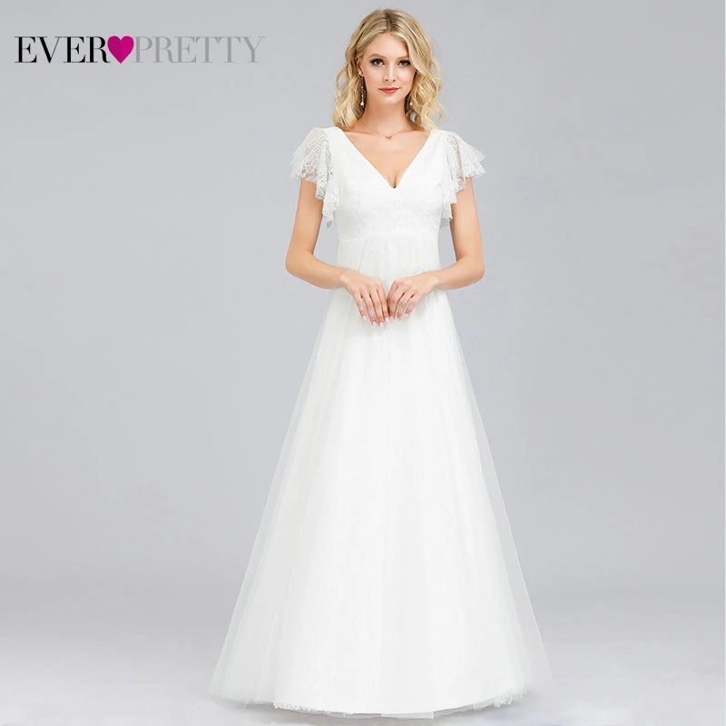 Элегантные кружевные свадебные платья Ever Pretty EP00857WH трапециевидной формы с двойным v-образным вырезом и вышивкой Простые платья невесты Vestido De Novia