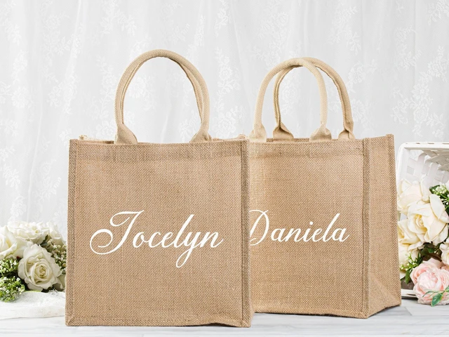 Personalized Burlap Tote Bags Custom Name Jute Bag Bridesmaid 