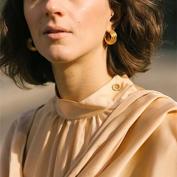

Yhpup Simple Round Metal Hoop Earrings Statement Gold Texture Earrings Fashion Geometric Copper Jewelry for Women Party Gift New