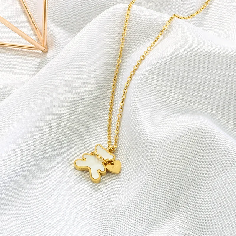 

2021 New Cute Gold Titanium Steel Necklace For Women Girl Heart Bear Stainless Steel Pendant Necklace Jewelry